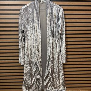silver Crushed Velvet Duster Cardigan